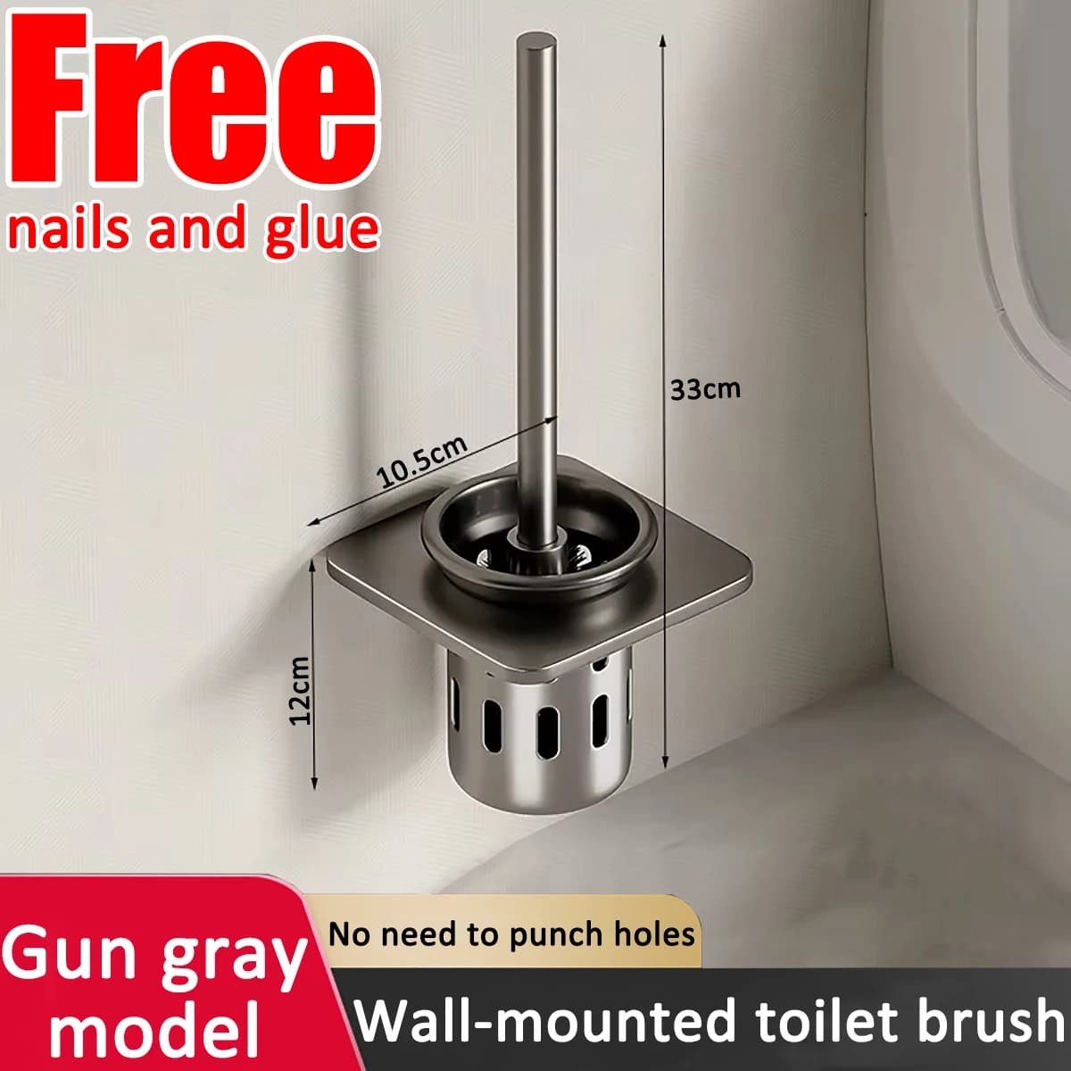 Bathroom Toilet Brush Holder Cleaning Tools Space Aluminum Wall Mounted No Drill Vertical Toilet Brush Bathroom Accessories