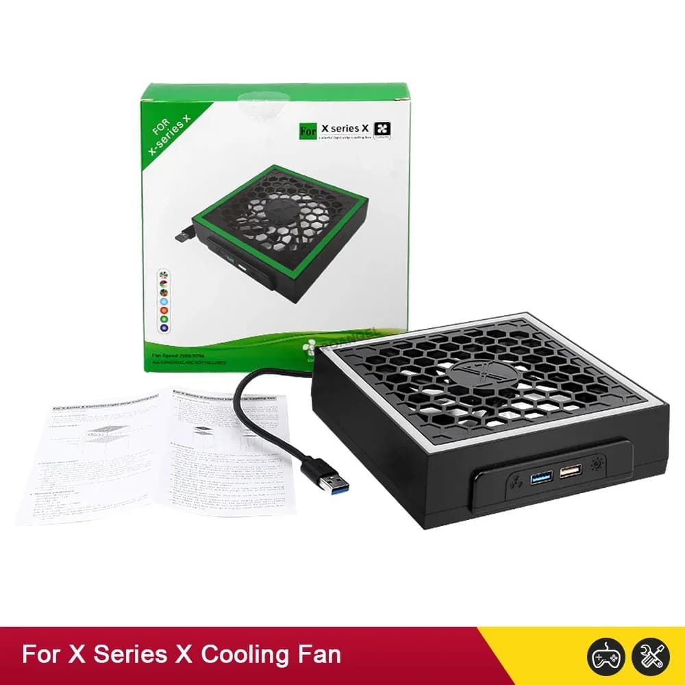 Ventola di raffreddamento con striscia luminosa colorata per console Xbox Series X, con 2 porte USB, ventola di raffreddamento superiore per accessori XSX