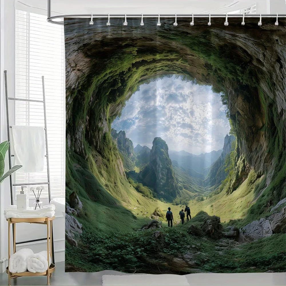Tenda da doccia con paesaggio naturale da 1 pezzo Scenic Mountain Valley con sole Decorazione da esterno Tenda da bagno per il bagno di casa alla moda
