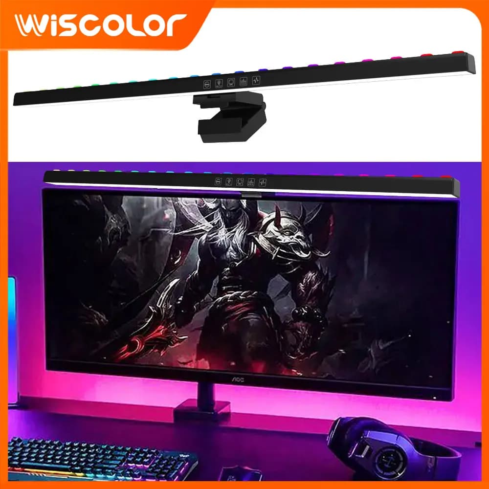 Luci Notturne RGB, Barra Luminosa per Monitor con Timer e Dimmer, Lampada da Tavolo LED Touch per Sala Giochi, Accessori Decorativi per Scrivania