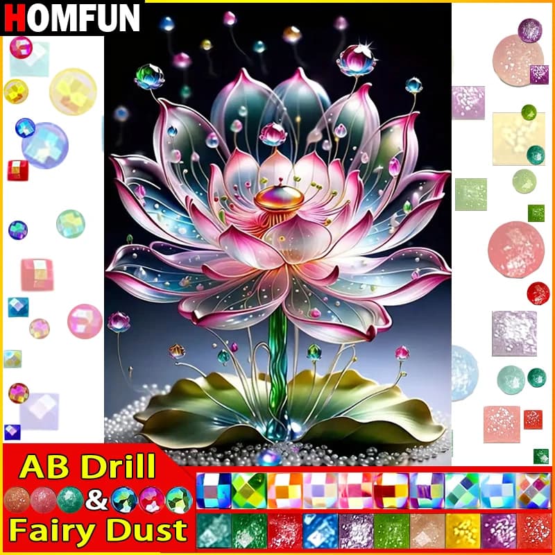 HOMFUN Fairy Dust AB Full Diamond Embroidery Diy 5D Diamond Painting Cross Stitch "Flower Lotus" Full Drill Home Room Decor