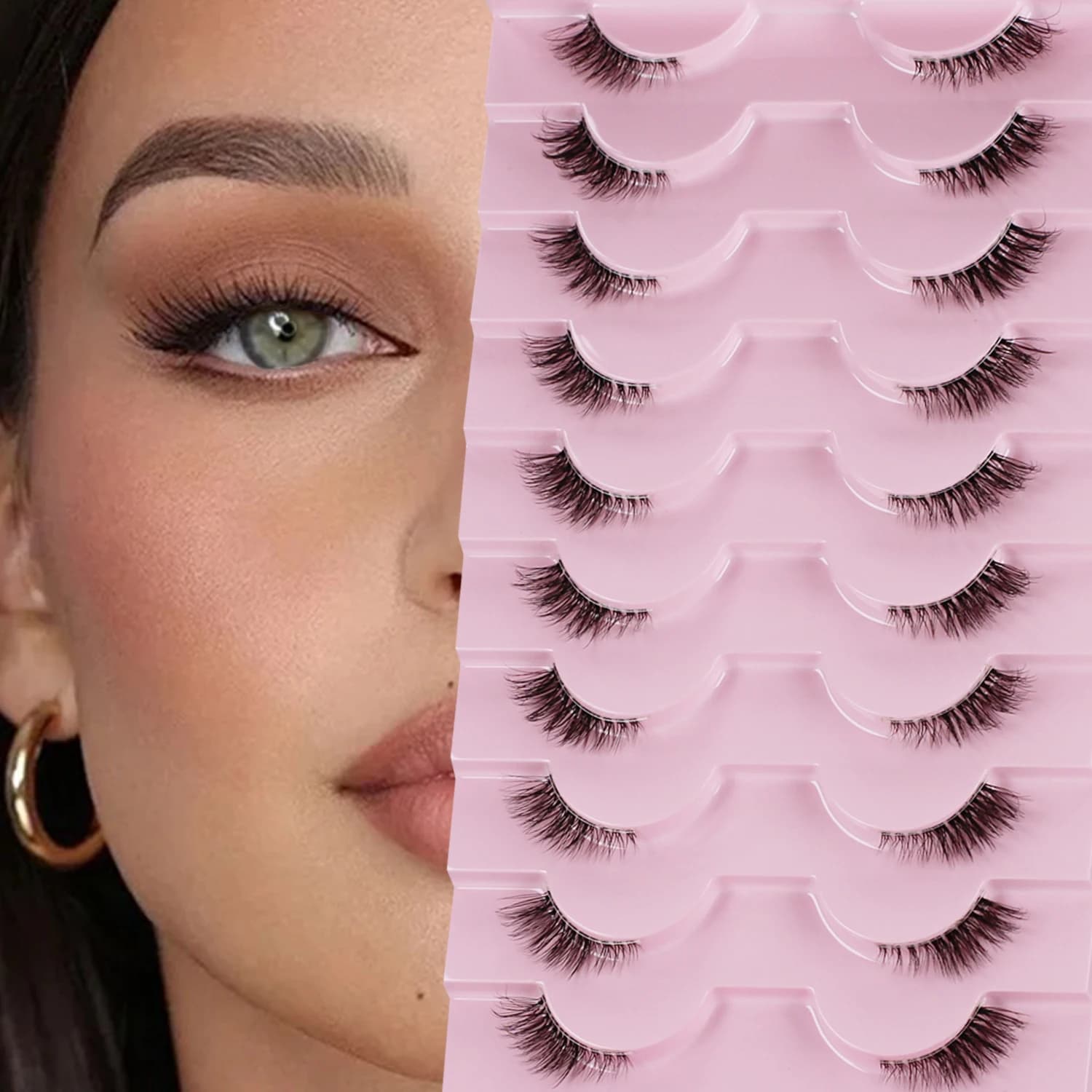 Half eyelashes, natural appearance 10 pairs of thick eyelashes for cats 10 mm Thin eyelashes with short fake eyelashes 3D04-10F