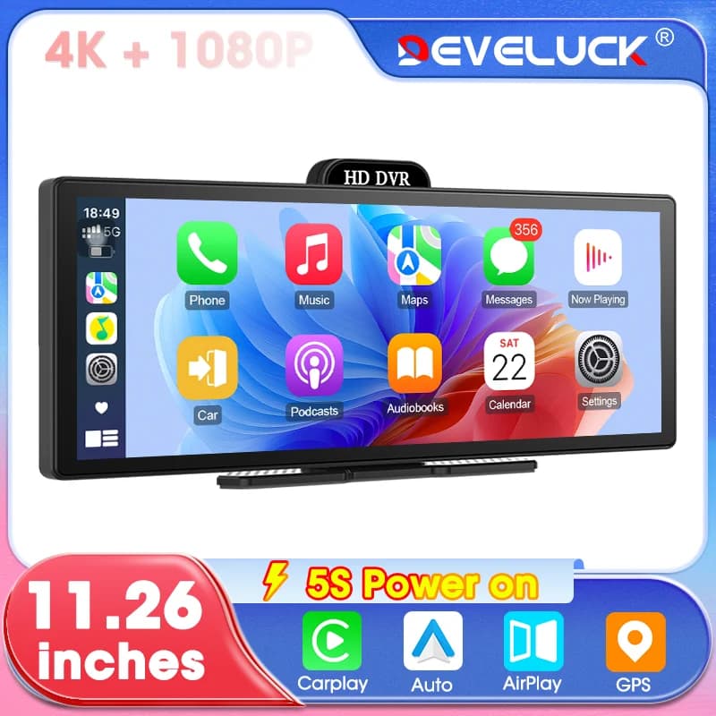 11.26/10.26 pollici Dashcam Carplay Android Auto Navigazione GPS WiFi Cruscotto Auto Telecamera retrovisiva Registrazione video Schermo universale