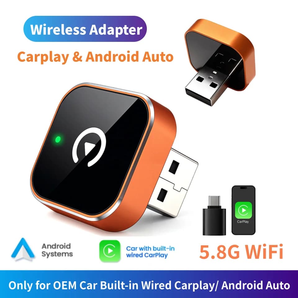 NEW Wireless 2IN1 Adapter for CarPlay and Android Auto, Mini Box Intelligent Plug and Play, WiFi 5.8G Quick, Universal AI Box for Cars