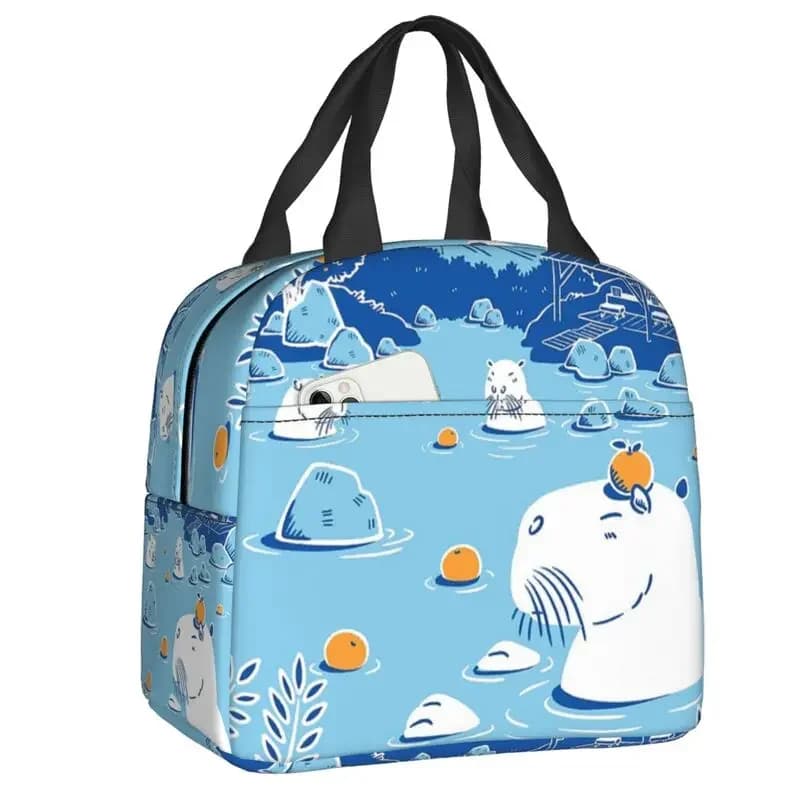 Borsa per il pranzo personalizzata Capybara Yuzu Onsen con isolamento termico Contenitore per il pranzo riutilizzabile per scatola per alimenti da viaggio da campeggio all'aperto