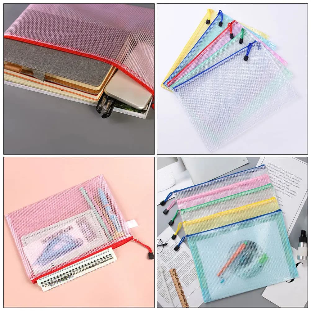 10 buste a rete con cerniera A4, organizer trasparente per documenti, busta in plastica trasparente, cartella con cerniera, custodia per raccoglitore scolastico