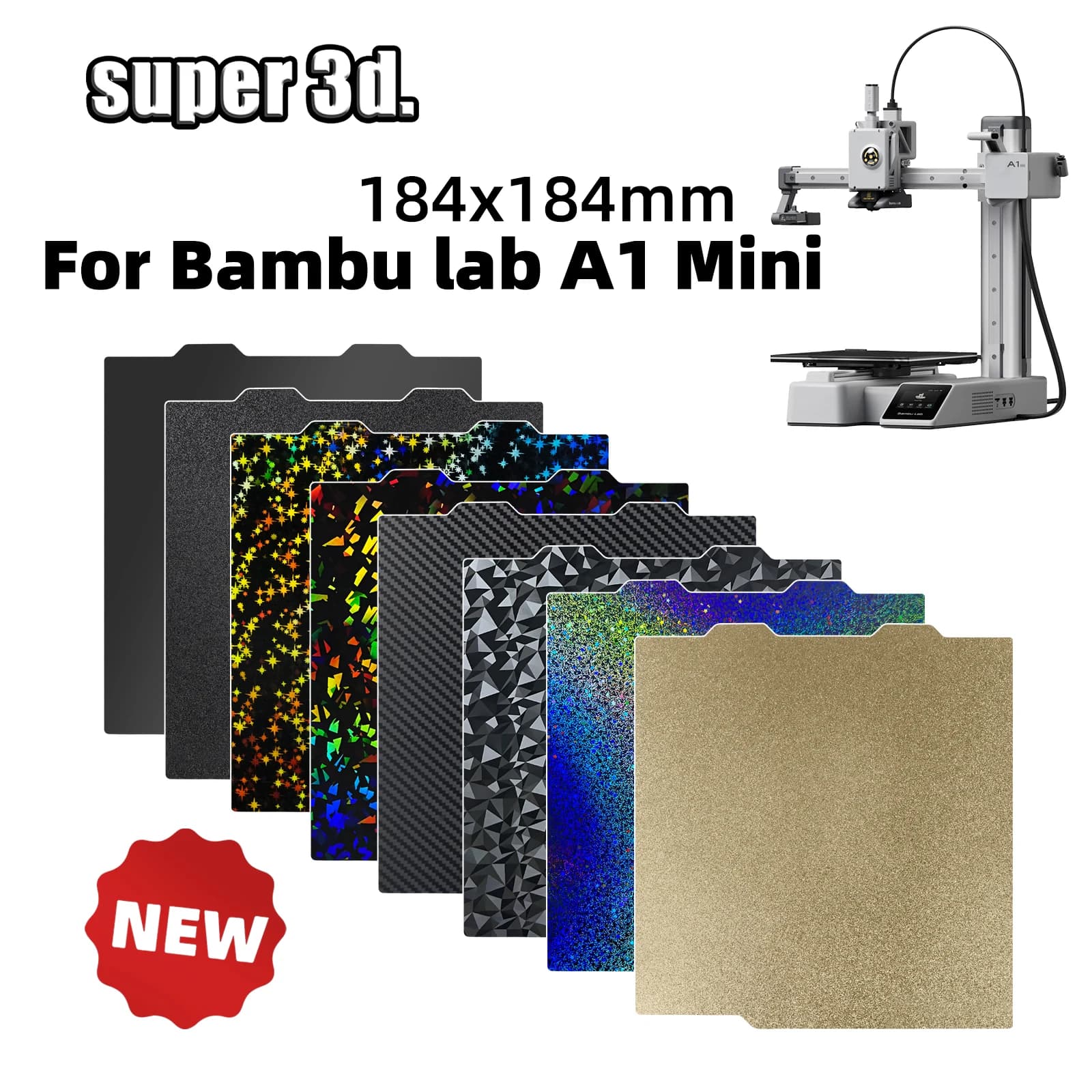 Piastra di stampa liscia H1H per Bambu Lab A1 Mini 2024, in PEY, PEO, PET, lamiera in acciaio armonico, lamiera PEI 184x184MM per Bambulab A1 Mini