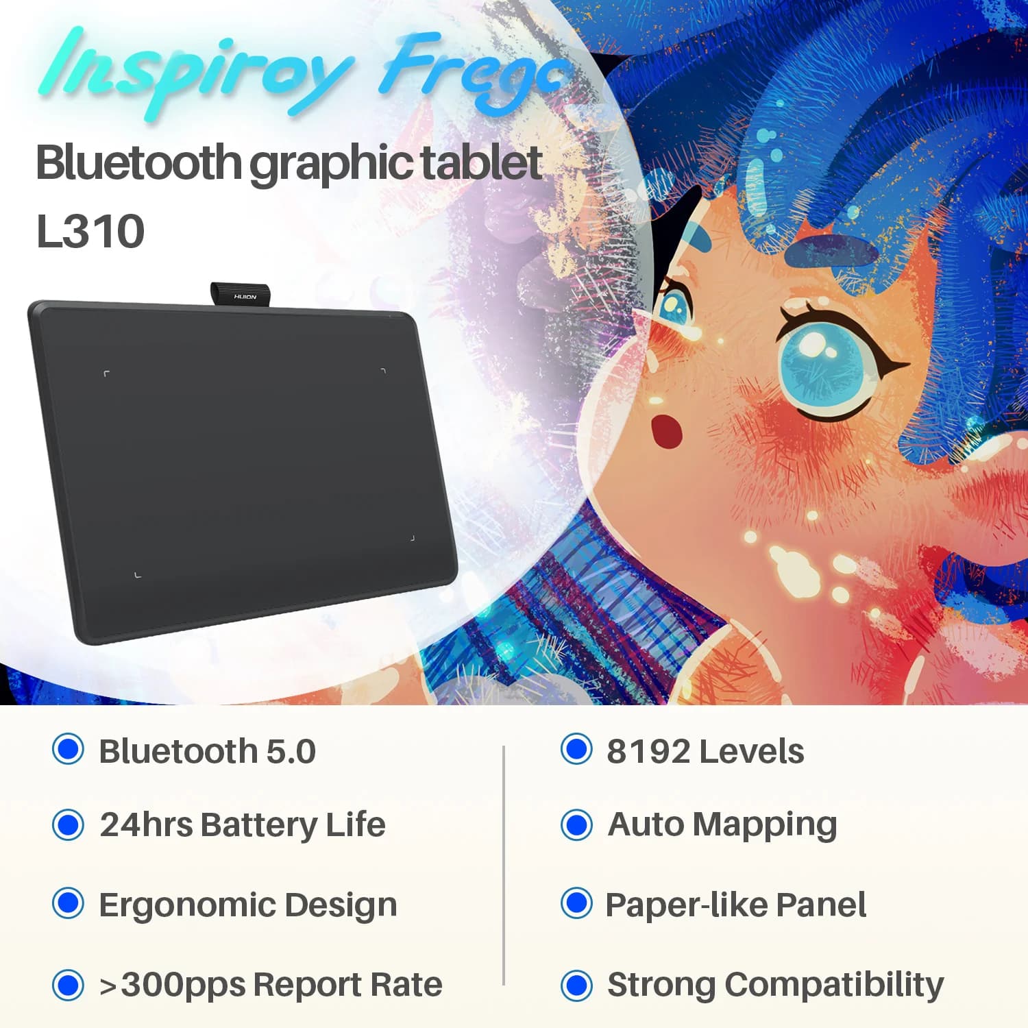 NEWInspiroy Frego S Graphic Tablet for Pc Phone Battery-free Digital Pen Drawing Tablet for Designer L310