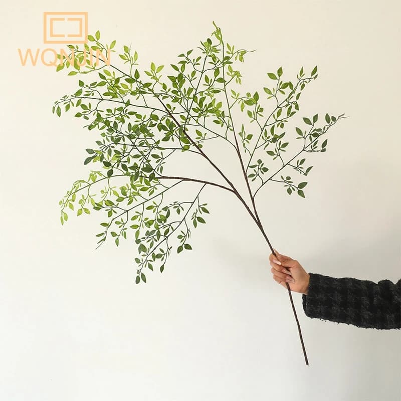 Artificial Flower Green Plant Nandina Silicone Leaves, Wedding Decoration Studio Landscape Hotel Flower Art Soft Decoration