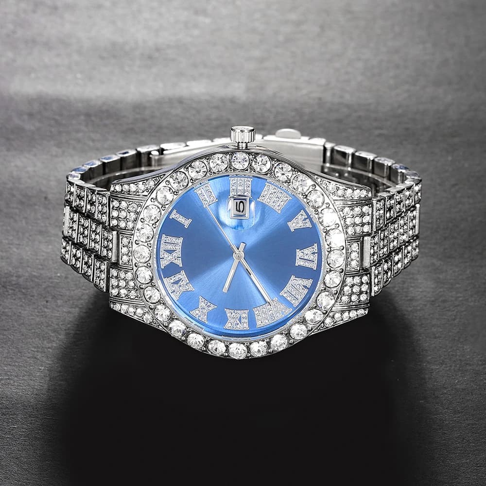 New Punk Men Watch Iced Out Diamond Sparkling Quartz Watches Fashion Hip Hop Classic Silver Color Watch Jewelry Woman Gift