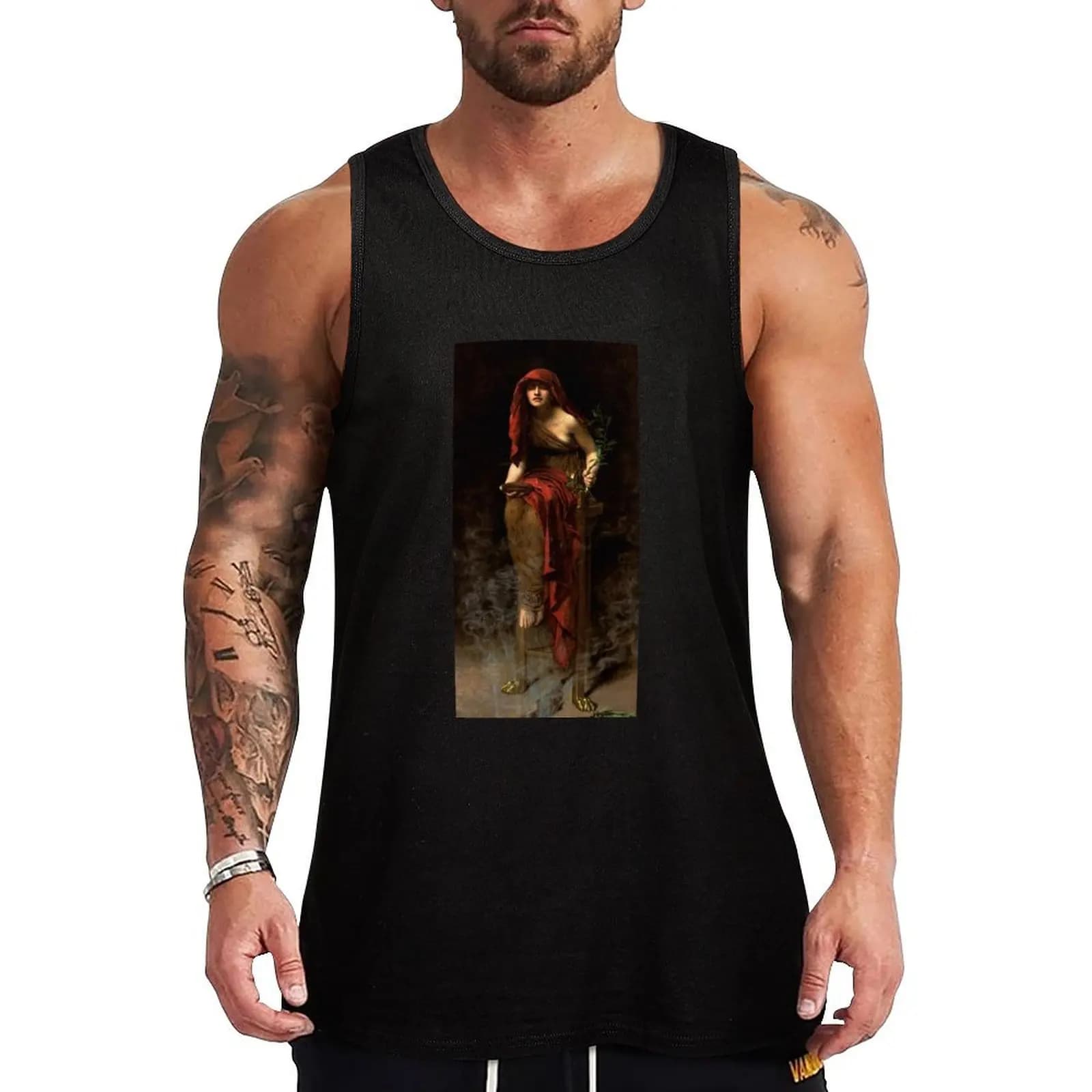 Canotta John Collier Priestess of Delphi, canotta leggera per allenamento, abbigliamento sportivo traspirante