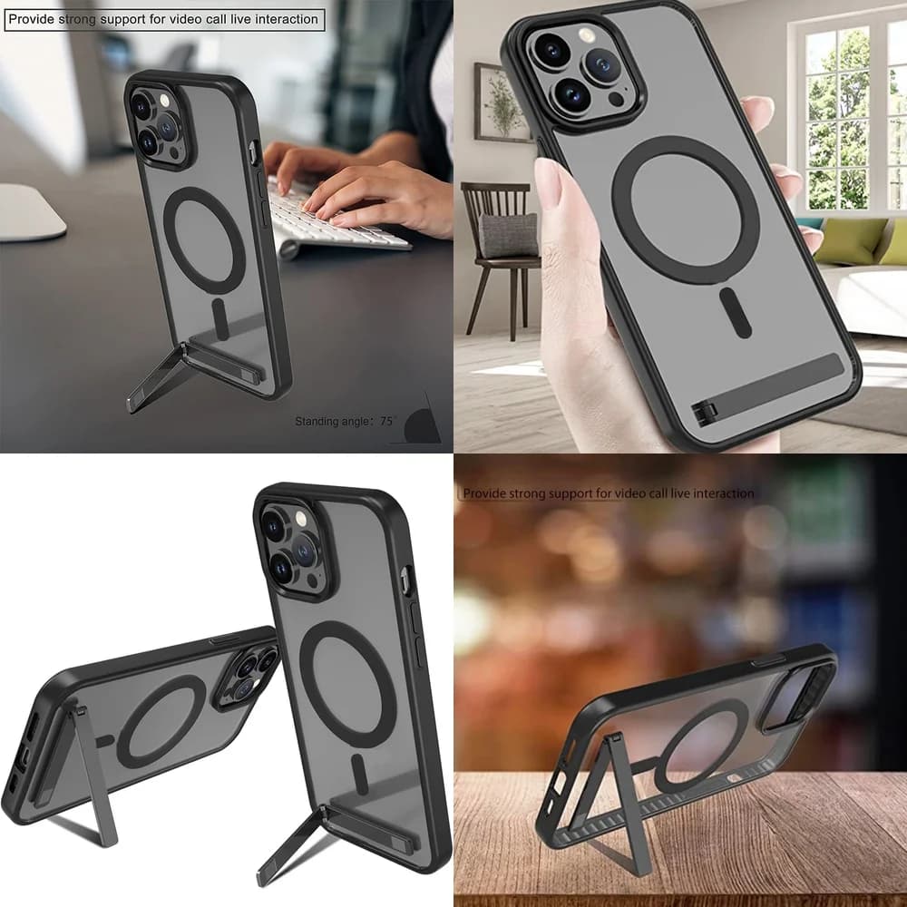 Transparent Magnetic Stand Phone Case for iPhone 11 12 13 14 15 16 Pro Max 17 Air Plus, Shockproof Clear Mobile Holder Cover