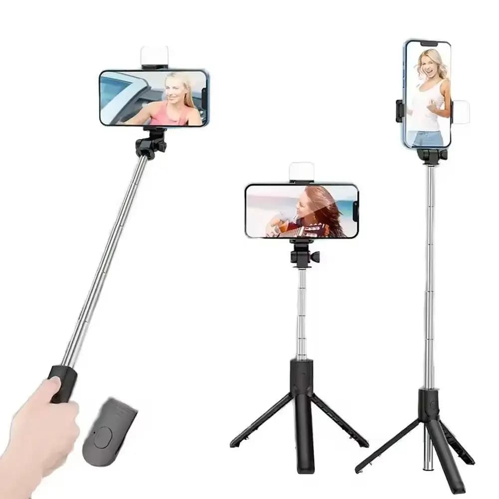 Asta Selfie per Cellulare con Treppiede, Telecomando Bluetooth Wireless, Supporto per Telefono con Luce di Bellezza Integrata