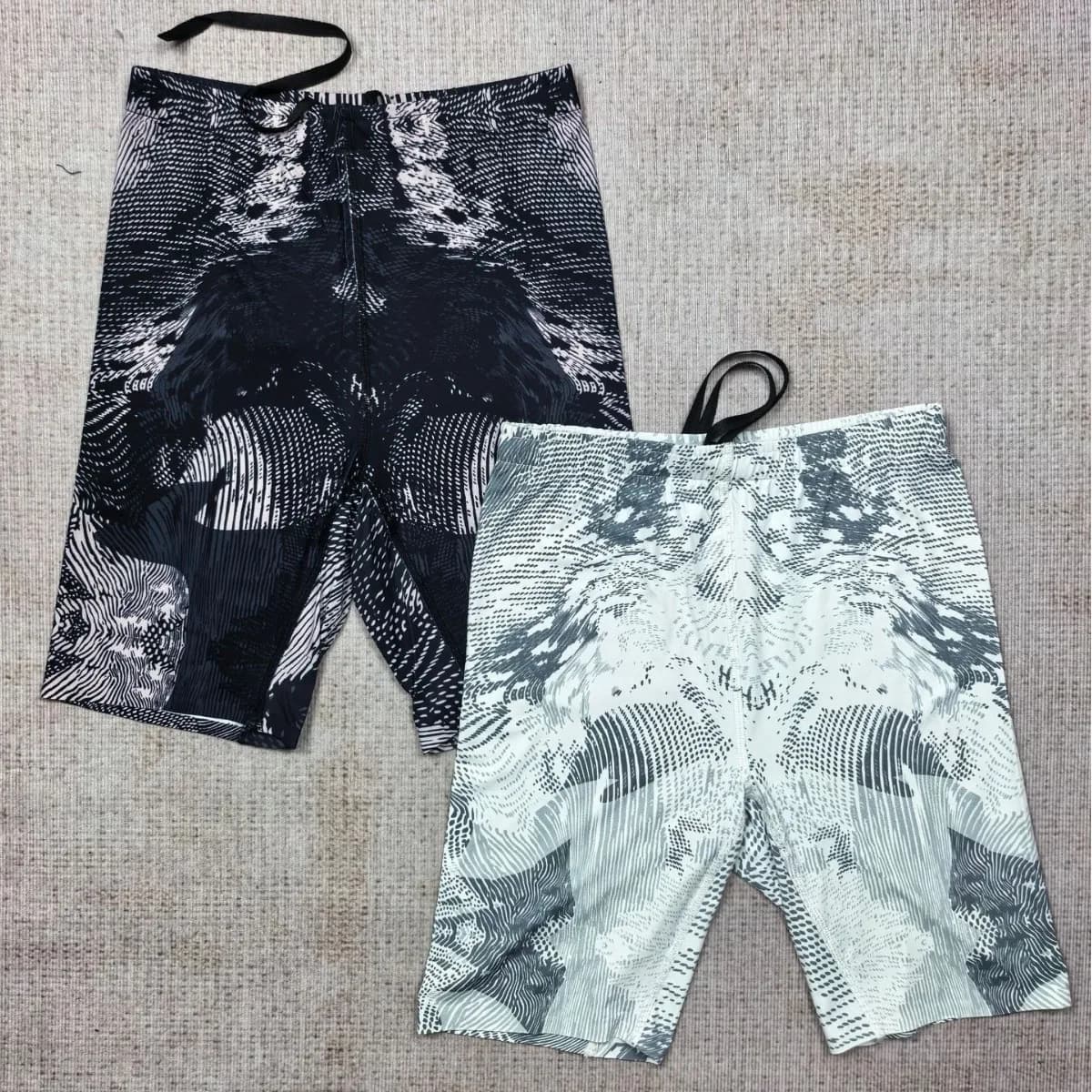 Cycling Trail Ride Running Shorts Men's Compression Fit Black Drawstring Abstract Print Quick Dry Breathable Fitness Bottoms