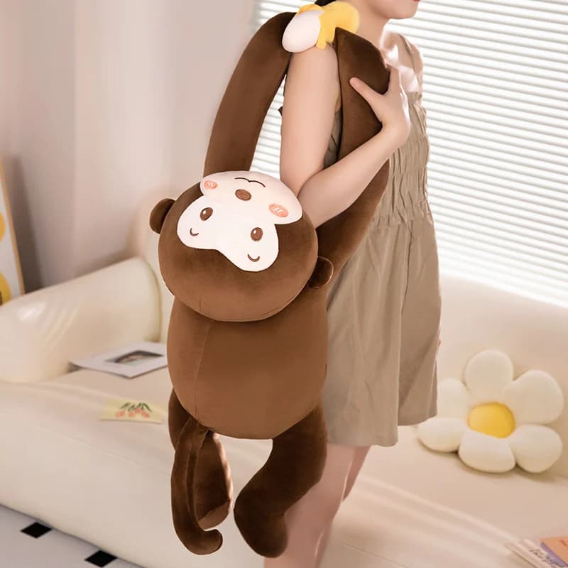 Divertimento Kawaii Braccia Lunghe Scimmia Peluche Bambola Cuscino Caldo Abbraccio Marrone Banana Scimmia Peluche Per Ragazzi E Ragazze Placare Giocattolo