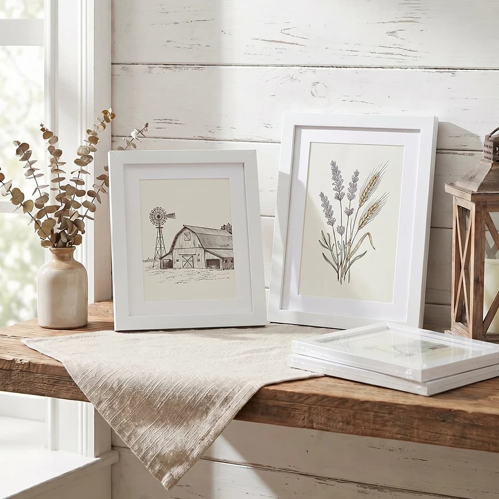 2 Pack White Picture Frame Set With Mat Desktop Wall Photo Frames For Gallery Poster Display Nordic Home Decor Gift 4×6 6×8 A4