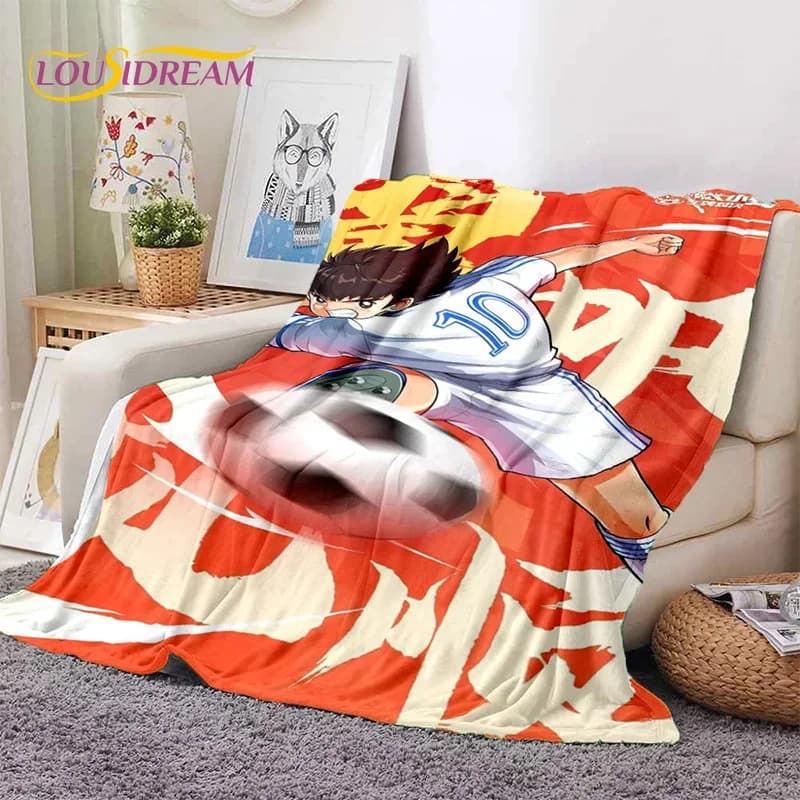 Cartoon Captain Tsubasa Calcio Morbide coperte di flanella, Coperta da tiro Comoda coperta per letti da picnic Divano Casa Camera da letto Regali