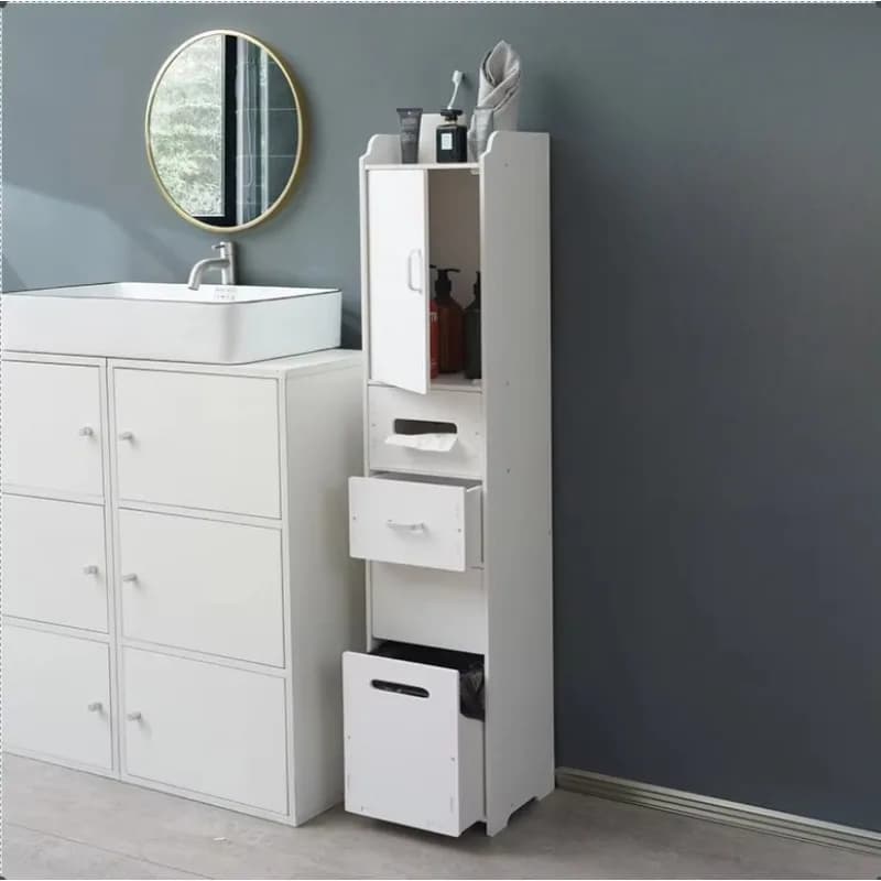 Armadietto portaoggetti impermeabile per spazi vuoti per il bagno, organizer multifunzione, armadietto stretto laterale per WC con cestino per rifiuti nascosto