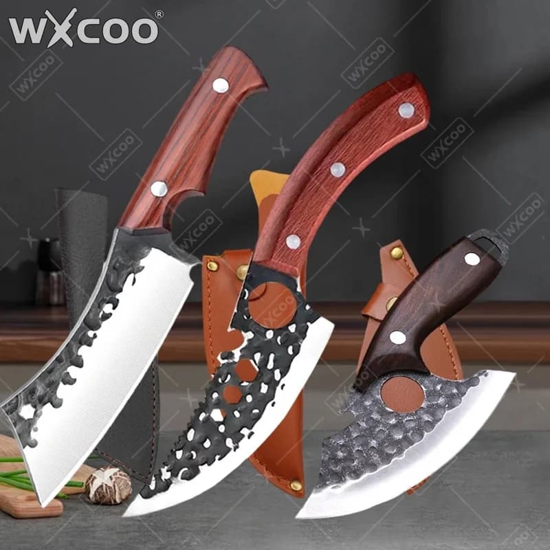 WXCOO Coltelli da macellaio forgiati a mano, coltello da cucina multifunzionale in acciaio inossidabile ad alto tenore di carbonio, coltello da chef per barbecue e taglio carne