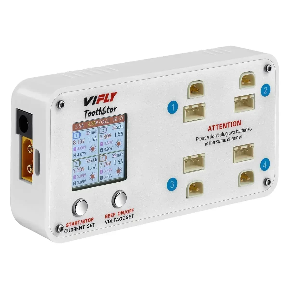 Caricabatterie bilanciato VIFLY ToothStor a 4 porte 2S con modalità di archiviazione