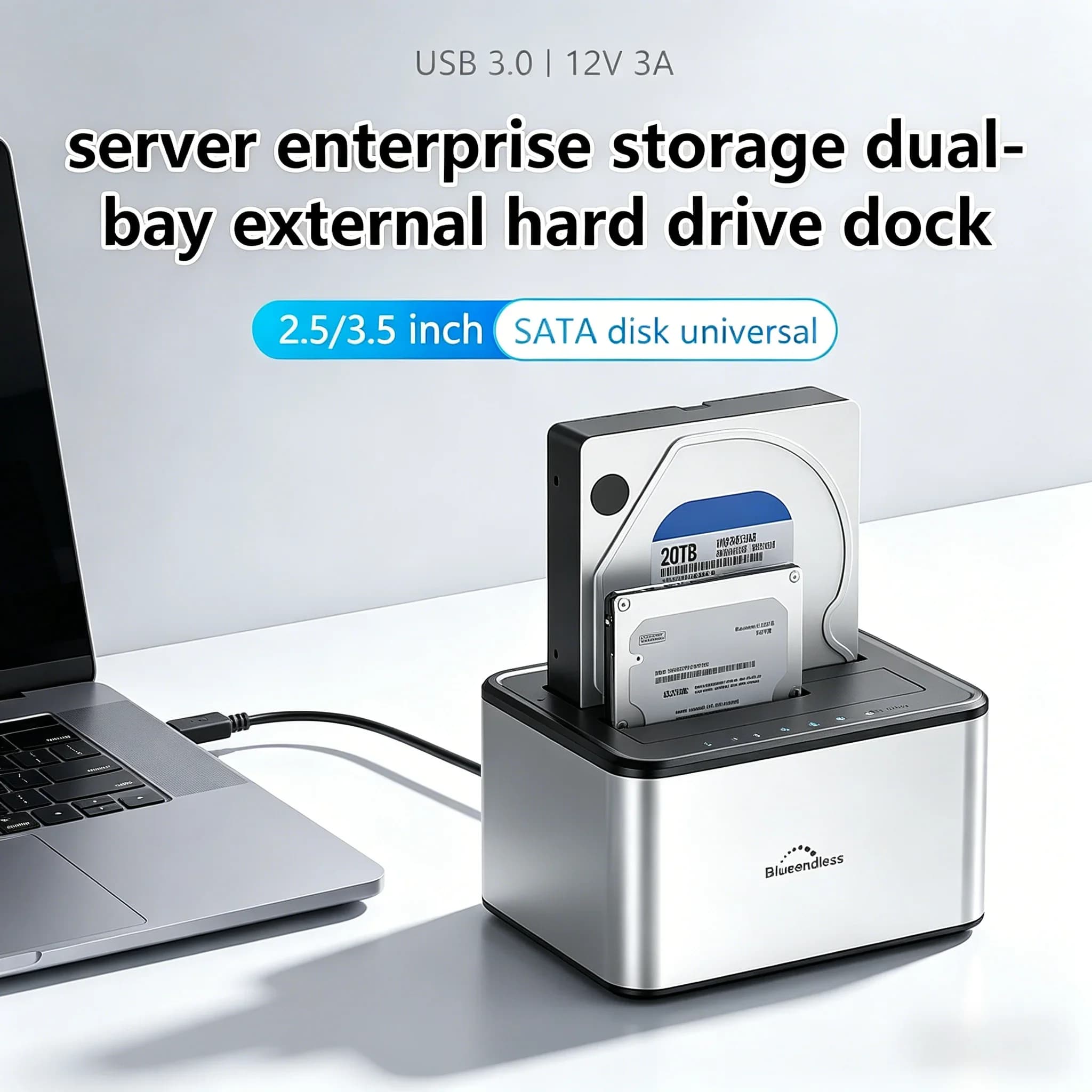 Docking Station per Hard Disk con Doppio Alloggiamento e Clonazione Offline, Adattatore USB 3.0 SATA per SSD/HDD da 2.5" e 3.5"