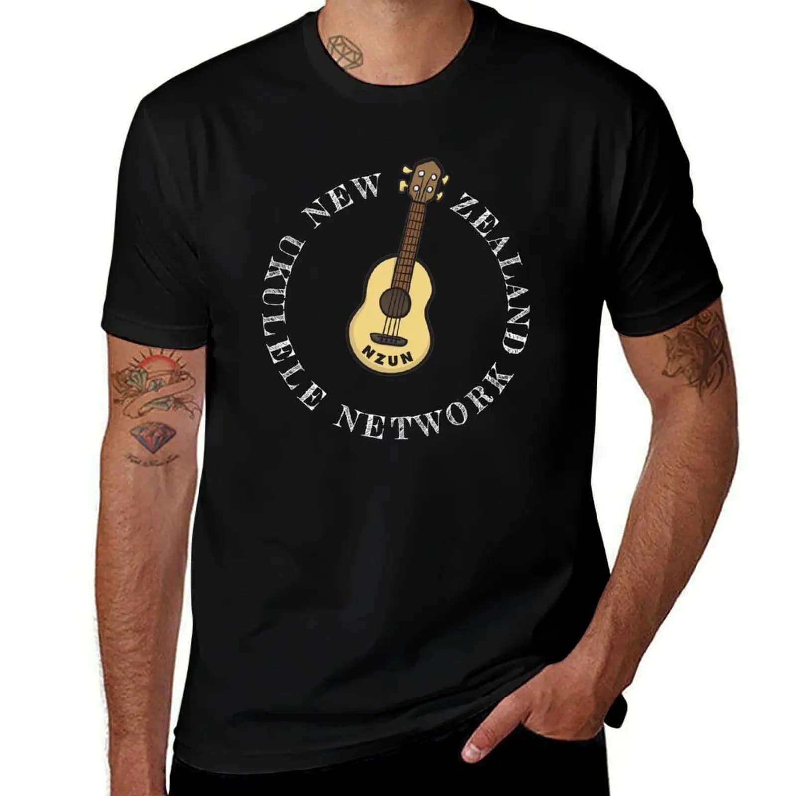 New Zealand Ukulele Network - The Dark Collection T-Shirt Sports Casual Short Sleeve Cotton Tee