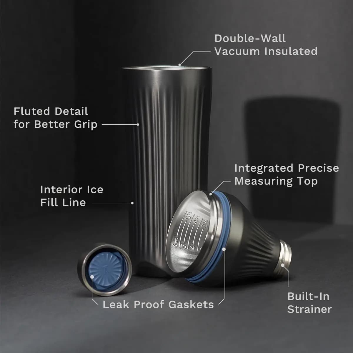 Set shaker per cocktail ibrido Diamond Edition - Gunmetal nero con isolamento sottovuoto premium, 28 once, include colino incorporato, vendita calda