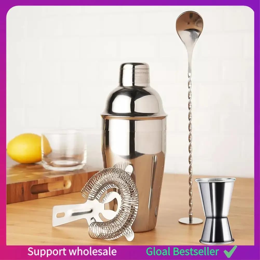 A38M Set shaker da cocktail da 5 pezzi Shaker Strainer Jigger T-Mixing Spoon Muddler Kit da bar Set da bar in acciaio inossidabile
