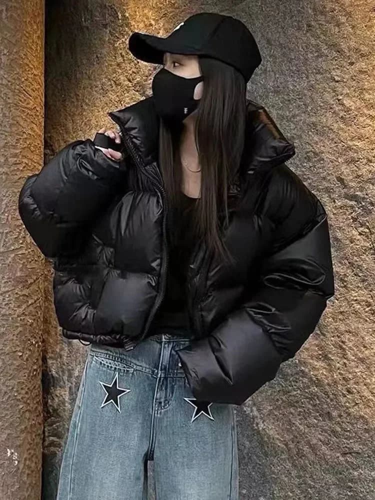 Parka da donna spessi inverno caldo cappotti gonfi larghi colletto alla coreana imbottito in cotone giacche coreane vestiti femminili di moda neri