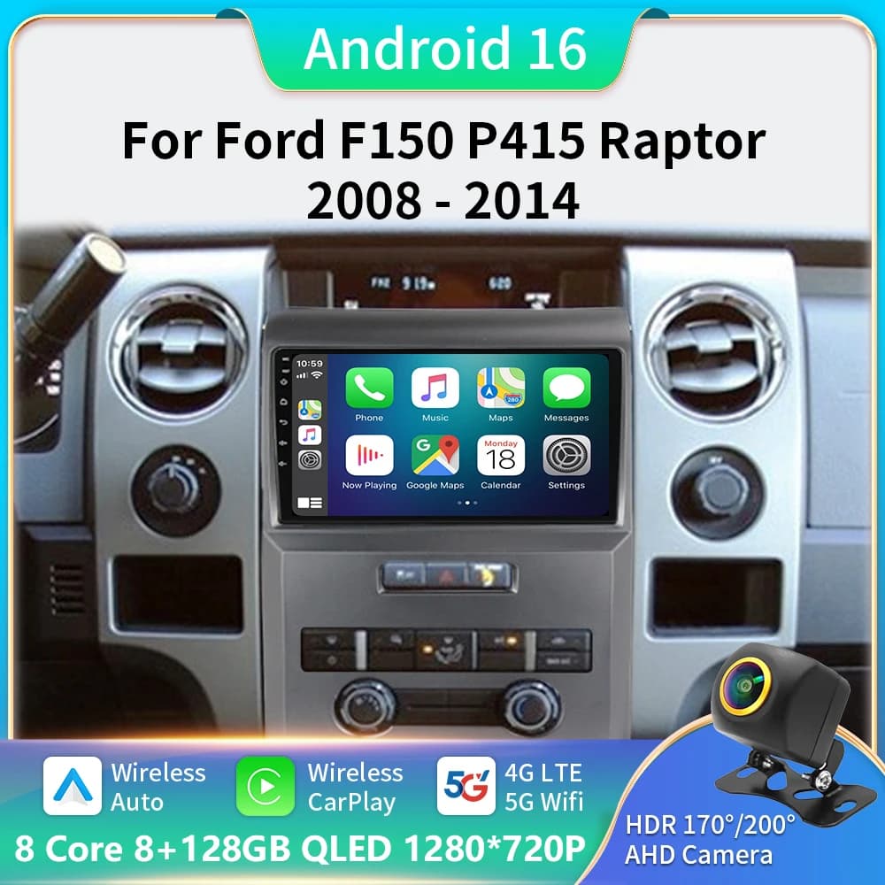 DSP Stereo Android 16 per Ford F150 P415 Raptor 2008-2014 Auto Video Lettore Multimediale Bluetooth 5G WiFi QLED 9 pollici Touch Screen