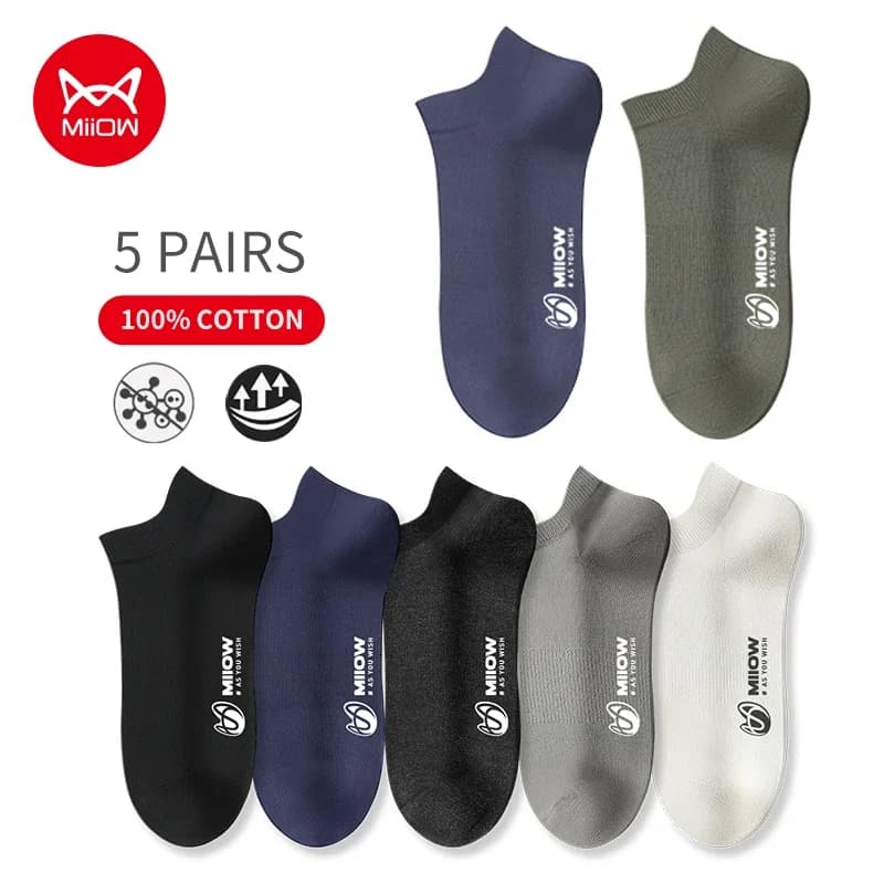 MiiOW 5 paia di calzini da uomo di marca Harajuku calzini da barca da uomo traspiranti antibatterici calzini alla caviglia deodoranti Hombre Cotton