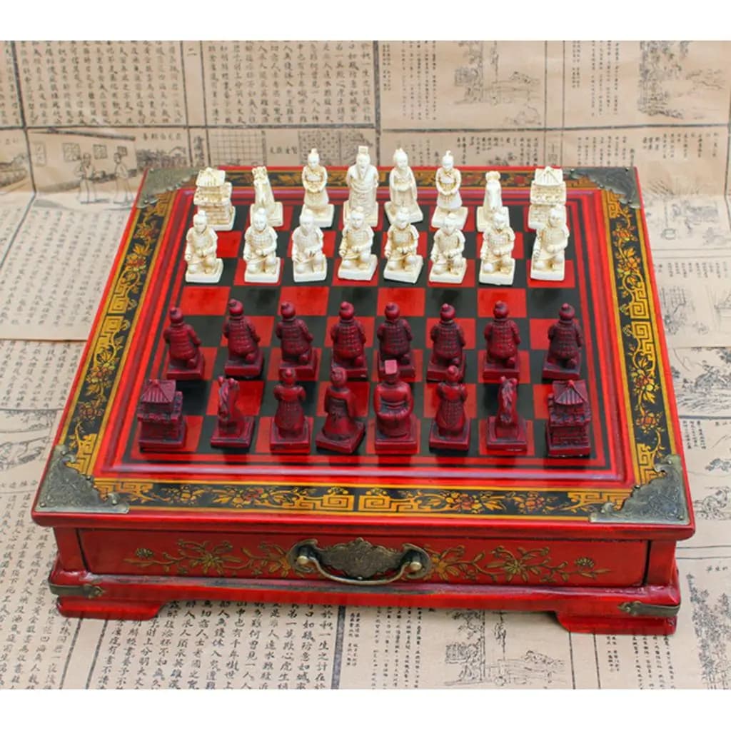 Set di scacchi cinesi vintage Gioco da tavolo regalo per guerrieri in terracotta in resina per lo sviluppo intellettuale e la riunione di famiglia