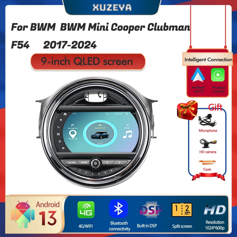 9.0-inch Android 13 For BWM Mini Cooper Clubman F54 2017-2024 GPS Navigation Radio Carplay 4G Multimedia Player