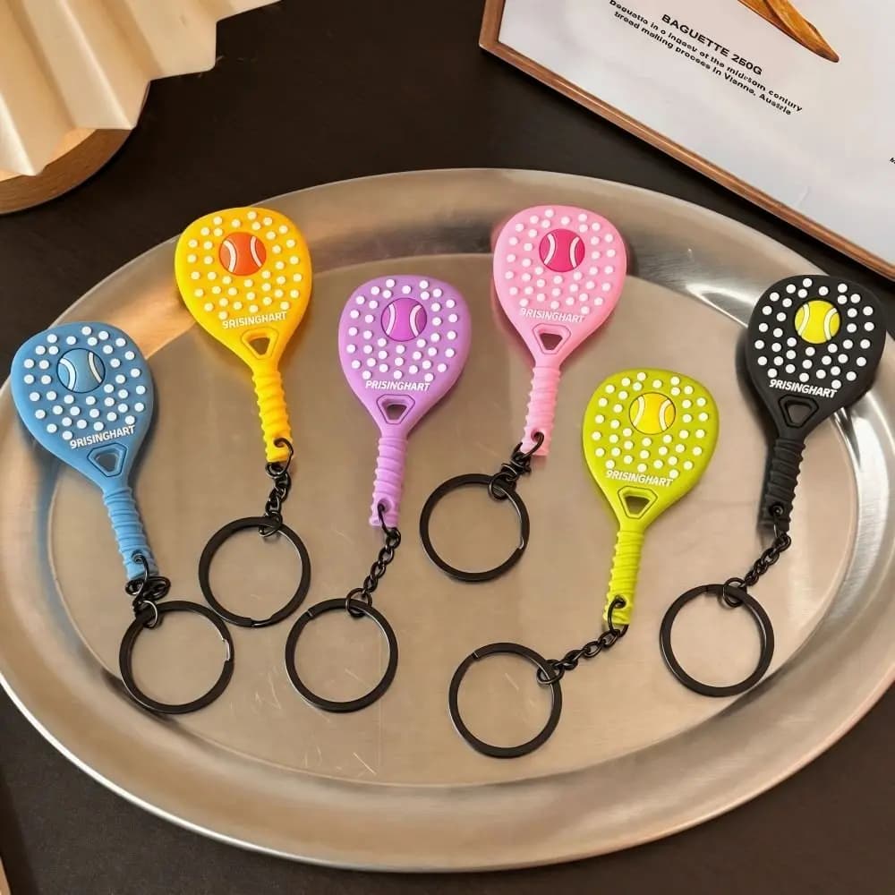 Creativity Mini Tennis Racket Keychain PVC Dopamine Sports Key Ring Soft Rubber Lifelike Racket Bag Pendant Fashion Gifts