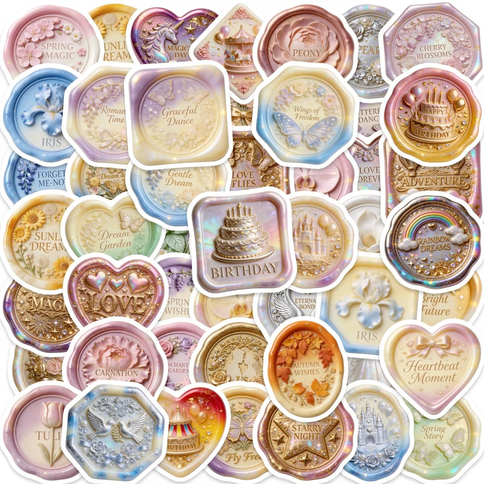 50 Pezzi Adesivi Artistici Vintage Squisiti con Sigillo in Cera Goffrato Fai da Te per Telefono Skateboard Tazza Chitarra Pianoforte Casco Frigorifero Scrapbook Senza Duplicati