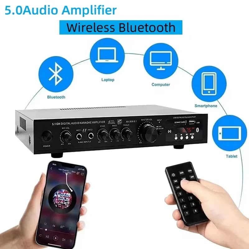 AV-369BT Bluetooth 5.1 Altoparlante audio AMP Amplificatore audio stereo Ricevitore Componenti del sistema audio stereo Home Theater a 6 canali