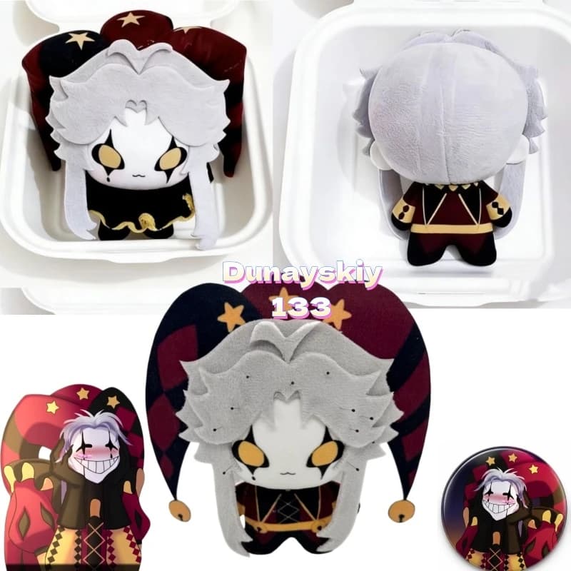 Peluche Pierrot The Freak Circus 10CM, Giocattolo Morbido, Accessorio Cosplay, Ciondolo per Zaino con Cappello e Sciarpa Decorativa