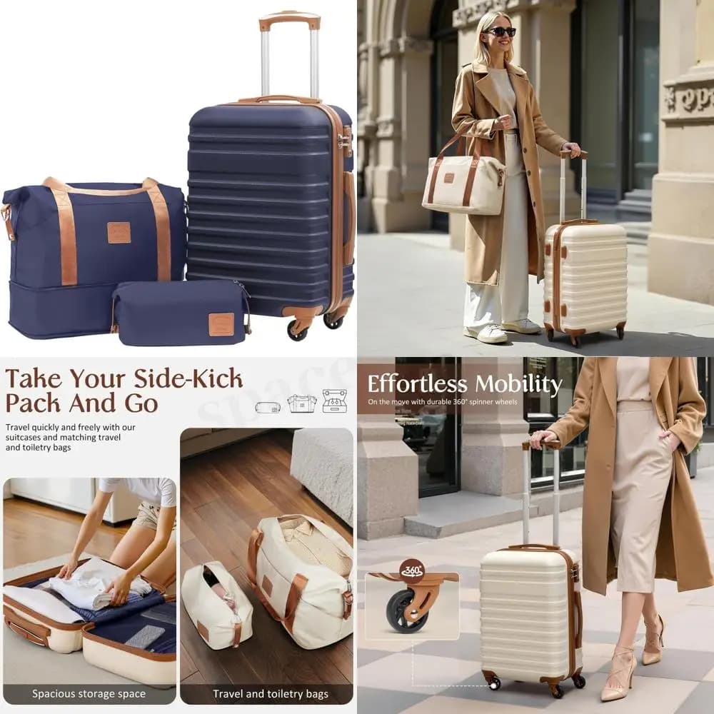 Set di valigie da 3 pezzi - Valigia rigida Spinner con lucchetto TSA, blu navy (20, 24, 28)