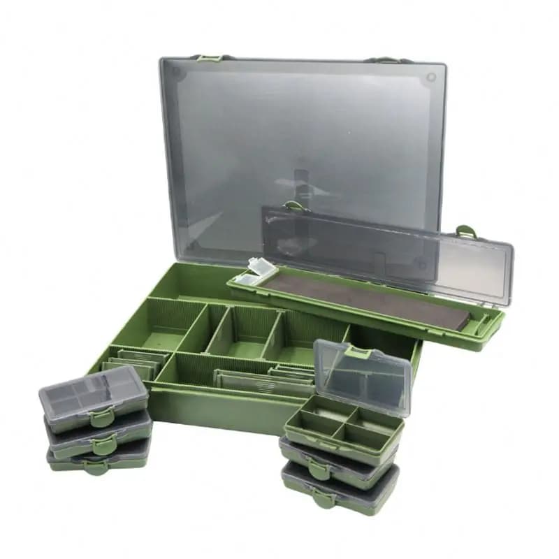 Scatola per Attrezzatura da Pesca alla Carpa 36,5*28,5*5,5Cm, Impermeabile, Grande, 7+1 Scomparti