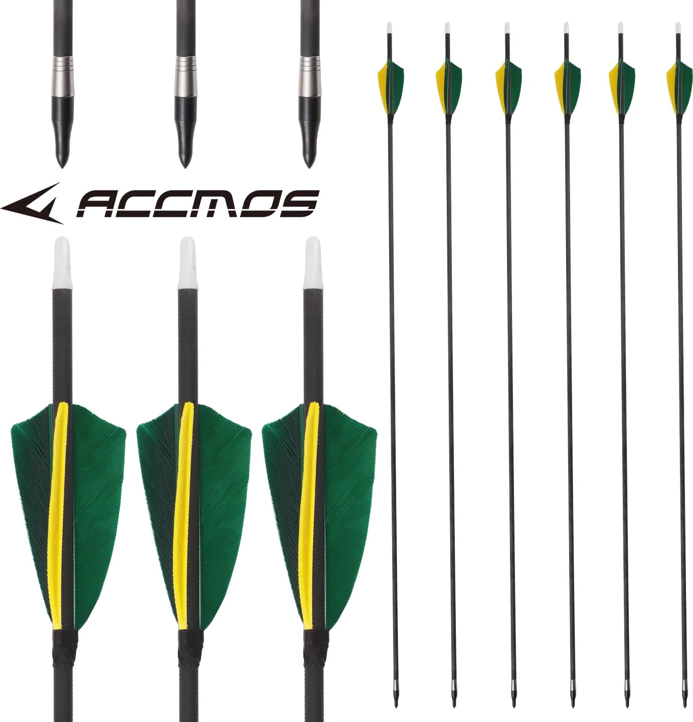 Aste per frecce in carbonio puro ID 5,2 mm, 6/12/24 pezzi, Spine 300 350 400 500 600 700 800 con piume di tacchino da 3 pollici