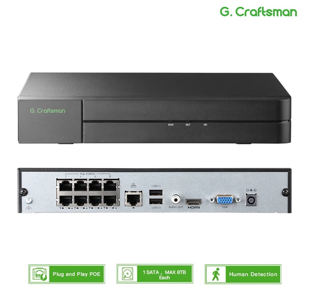 GCraftsman NVR POE a 8 canali, visualizzatore di guardia, GU-N8016H1S-P8,H.265,16 canali,4K,8MP,DVR, stazione di guardia,APP, accesso remoto, telecamera CCTV