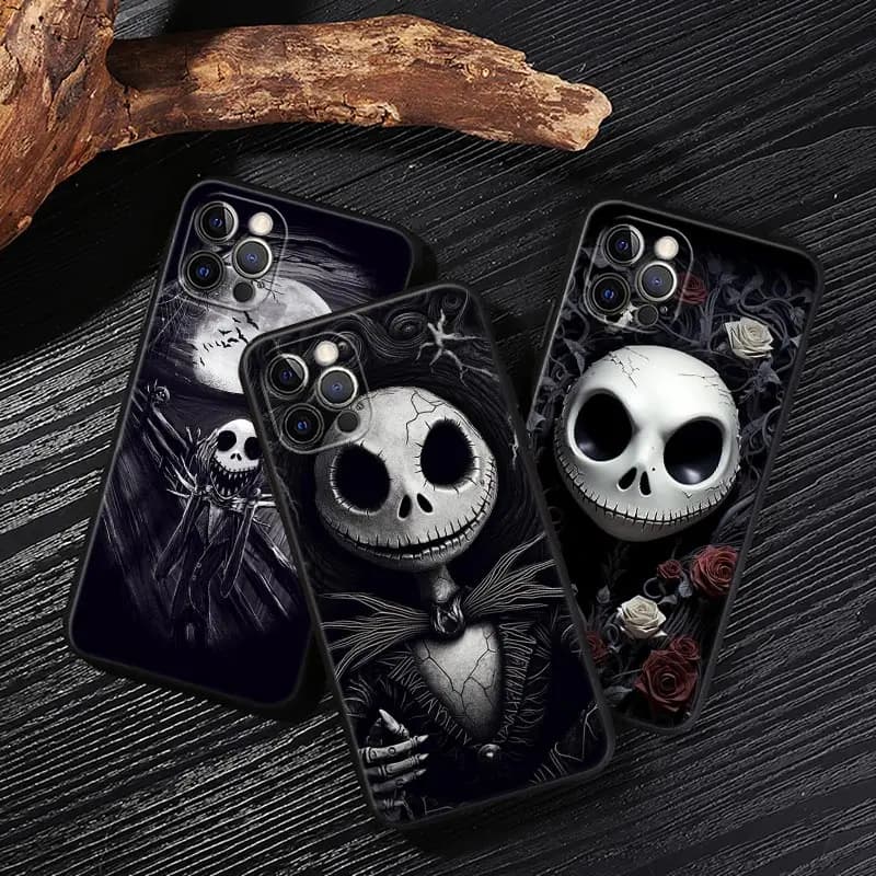Cover Nera Disney Jack Skellington per iPhone 17 16 15 14 13 12 11 Pro Max Plus, Custodia per iPhone 17 Pro 17E Air 16e