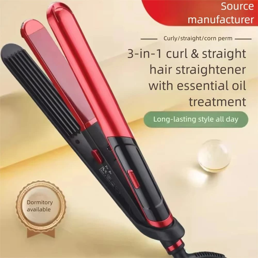 Hair Straightener Curler Corn Perm Flat Iron, Essential Oil Hair Care Styling Tool, Long Lasting Hairstyle Portable Design