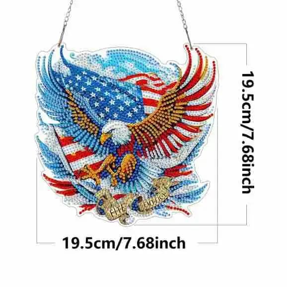American Eagle Diamond Painting Suncatcher, 2D Acrylic Patriotic USA Flag Diamond Art Window Hanging Decor for Independence Day