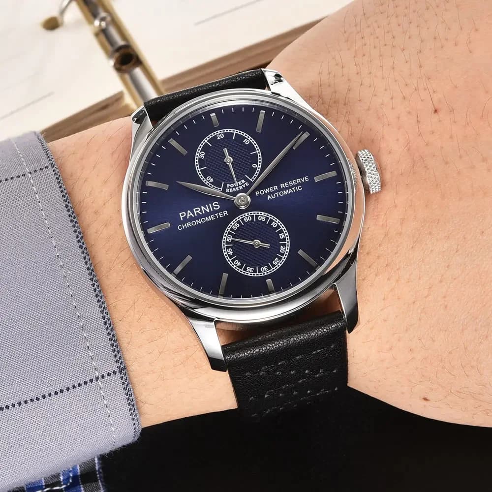 Parnis 43mm quadrante blu orologio meccanico automatico da uomo marchio di lusso moda riserva di carica orologio da polso impermeabile da uomo