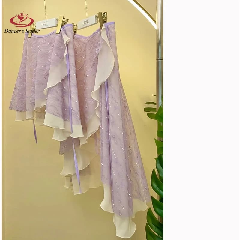 Gonna da balletto da donna con gonna da ballo in pizzo chiffon di pizzo con diamanti Tuta per adulti Pratica mini gonna da balletto per ragazza Immagine