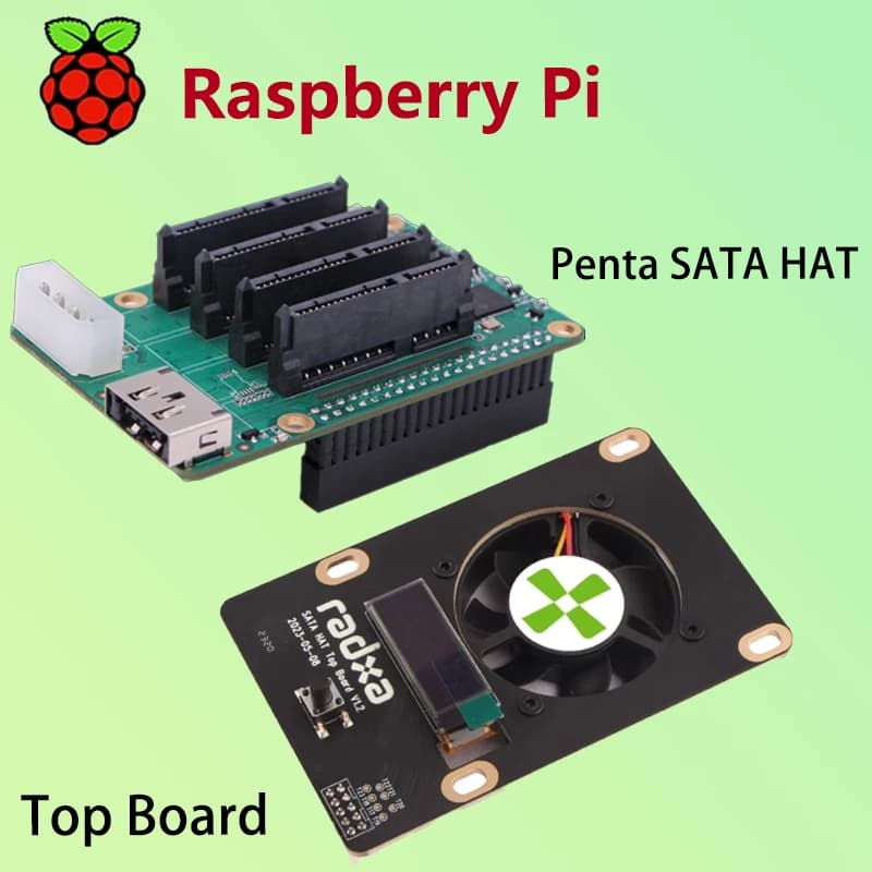 ROCKPI Penta SATA HAT Upper Card Kit Up to 5 SATA HAT discs for Raspberry Pi 5 and ROCK Pi