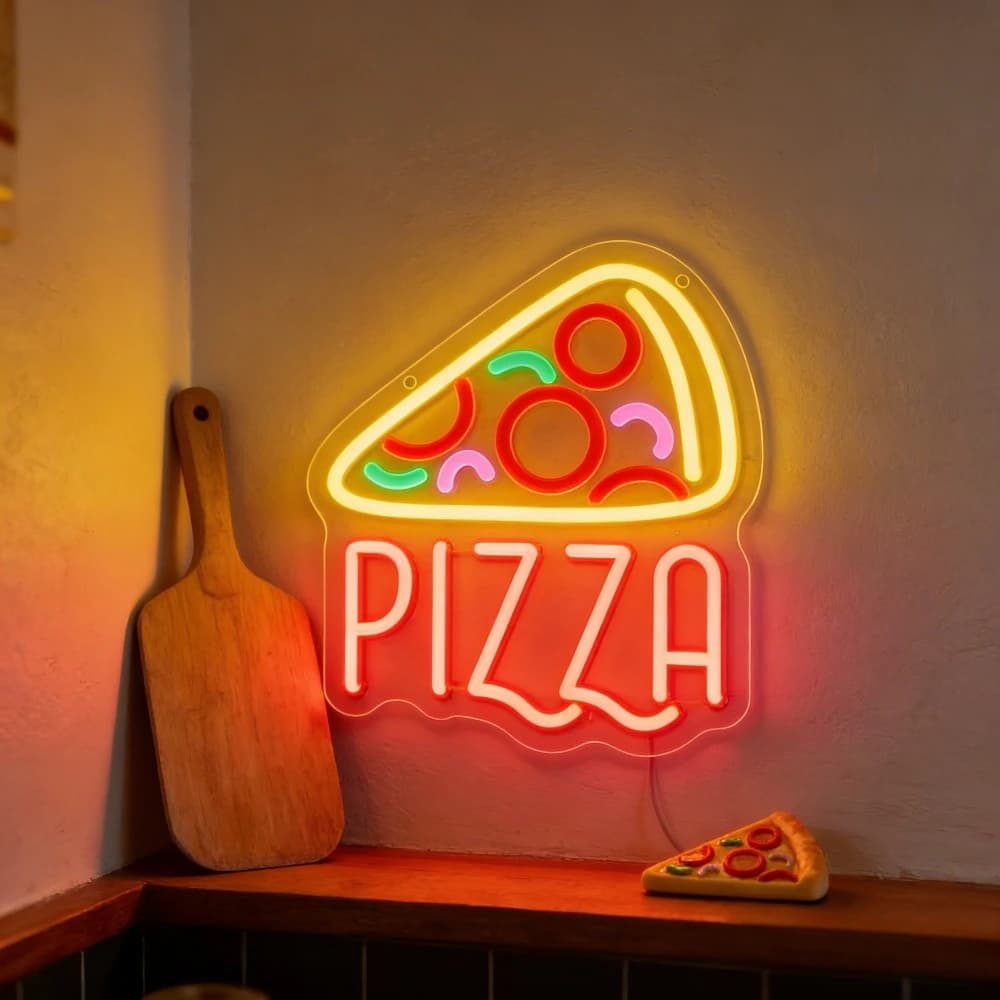 Insegna al Neon a Forma di Fetta di Pizza, Decorazione LED da Parete per Pizzeria, Casa, Bar, Ristorante, Crea un'Atmosfera Appetitiva con Illuminazione Vibrante