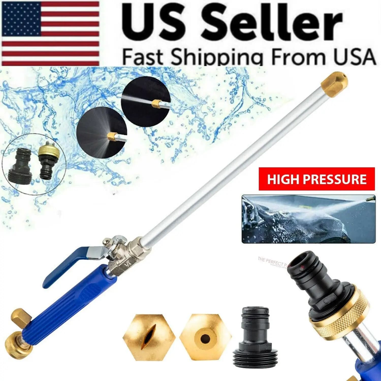 High Pressure Power Washer Spray Gun, 2 Brass Nozzles (Jet/Fan), Fits 3/4" Garden Hose, for Car Washing/Watering/Cleaning, 1 Piece