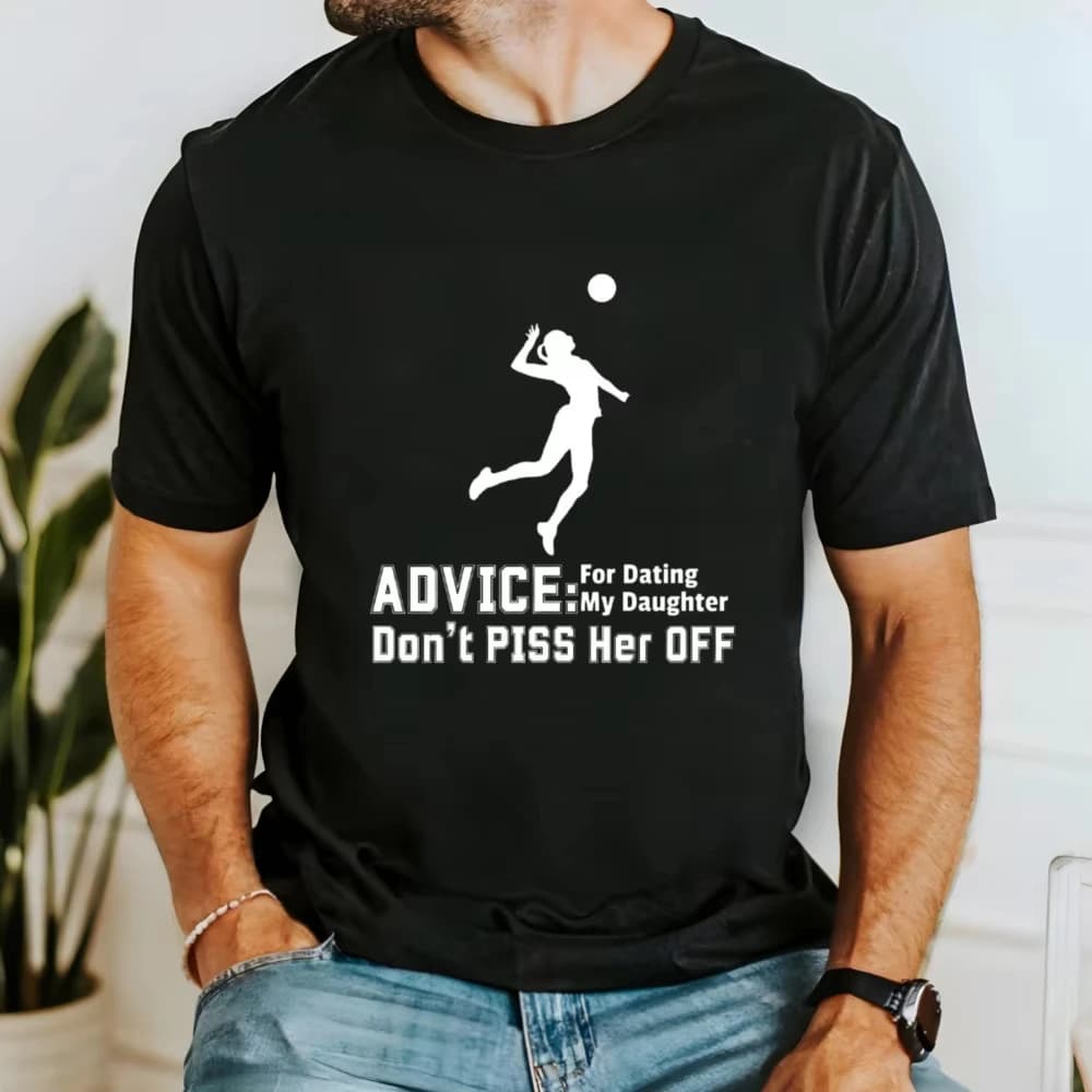 Dating My Volleyball Daughter Fun Cotton Short Sleeve Tops Men Silhouette Humor Parent Graphic Tee Sports Dad Bar Casual Tshirt